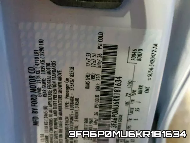 3FA6P0MU6KR181634 фото 2