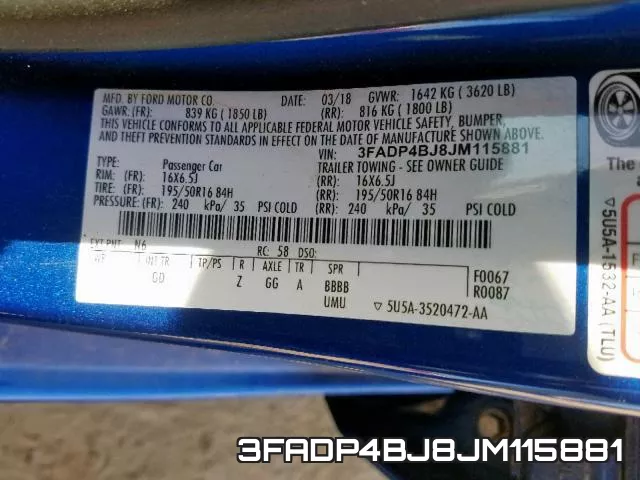 3FADP4BJ8JM115881 фото 2
