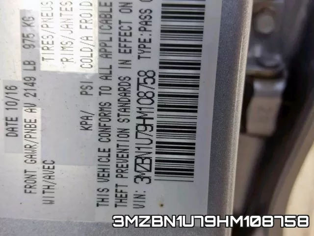 3MZBN1U79HM108758 фото 2