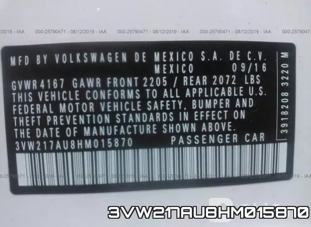 3VW217AU8HM015870 фото 10