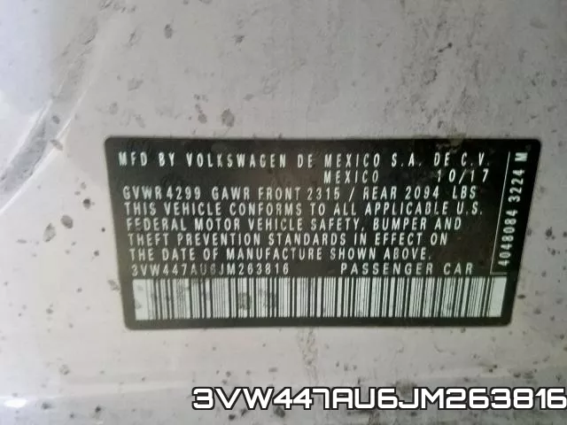 3VW447AU6JM263816 фото 2