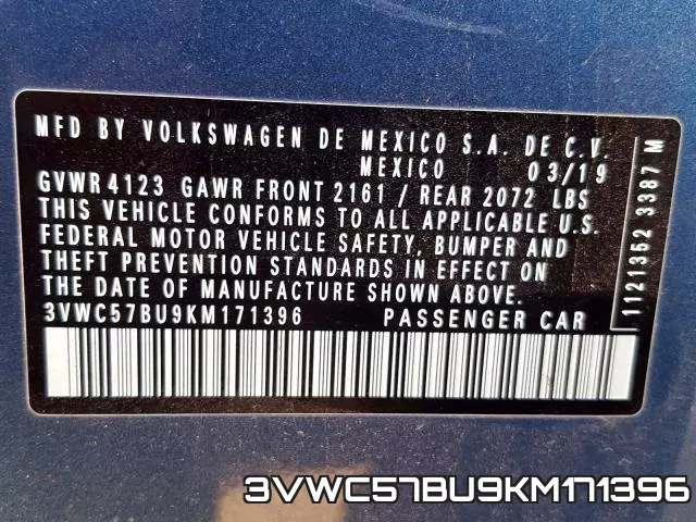 3VWC57BU9KM171396 фото 2