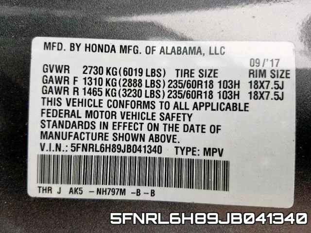 5FNRL6H89JB041340 фото 2