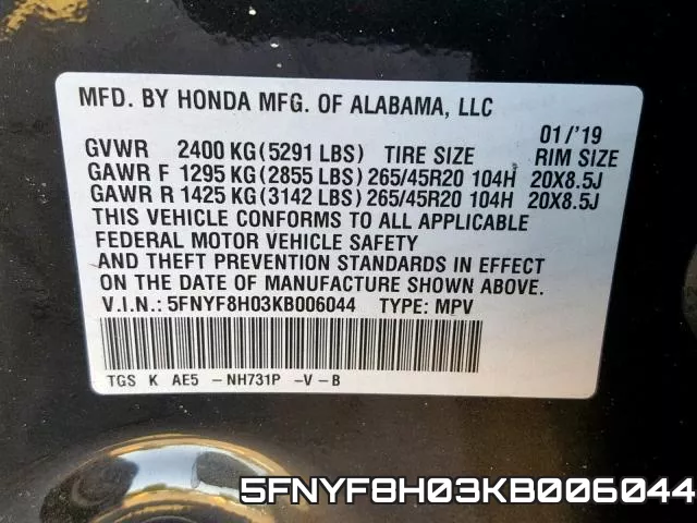 5FNYF8H03KB006044 фото 2