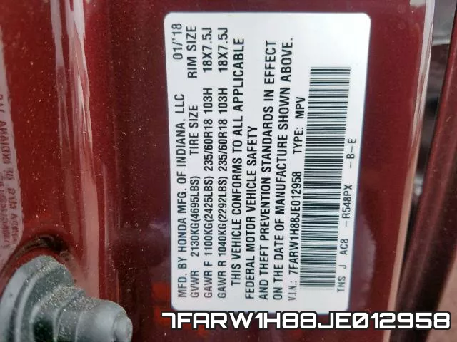 7FARW1H88JE012958 фото 2