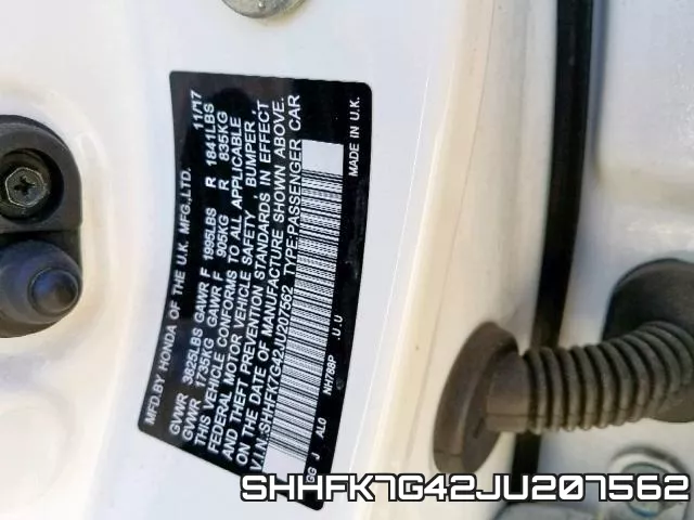 SHHFK7G42JU207562 фото 2