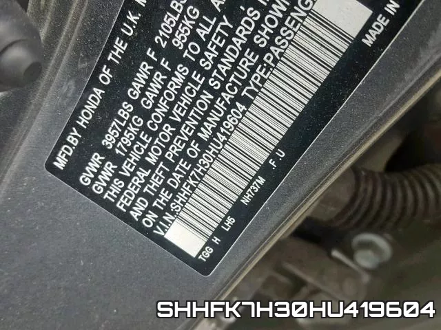 SHHFK7H30HU419604 фото 2