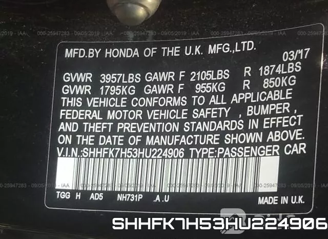 SHHFK7H53HU224906 фото 10