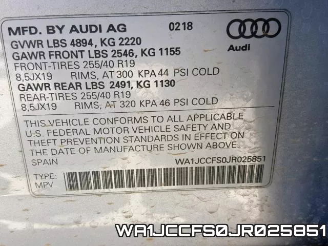 WA1JCCFS0JR025851 фото 2