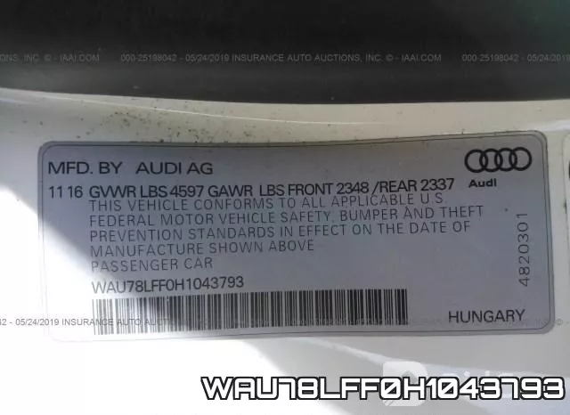 WAU78LFF0H1043793 фото 10