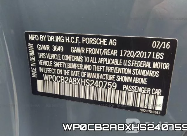WP0CB2A8XHS240759 фото 10