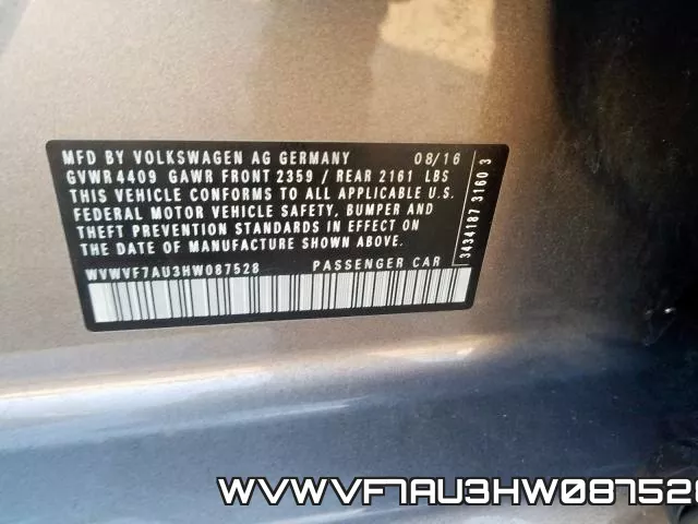 WVWVF7AU3HW087528 фото 2