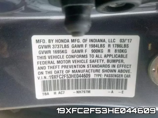 19XFC2F53HE044609 фото 2