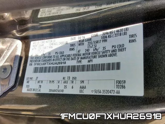 1FMCU0F7XHUA26918 фото 2