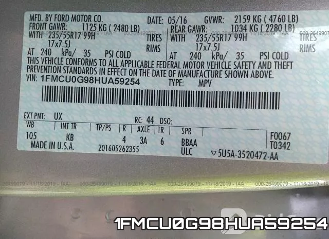 1FMCU0G98HUA59254 фото 10