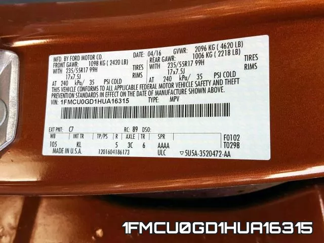 1FMCU0GD1HUA16315 фото 2