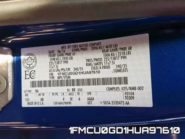1FMCU0GD1HUA97610 фото 2