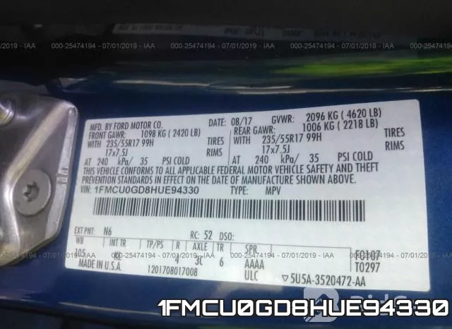 1FMCU0GD8HUE94330 фото 9