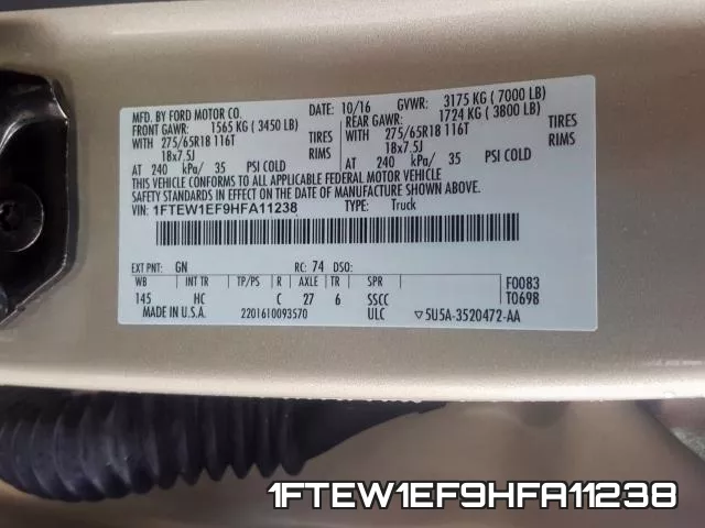 1FTEW1EF9HFA11238 фото 2
