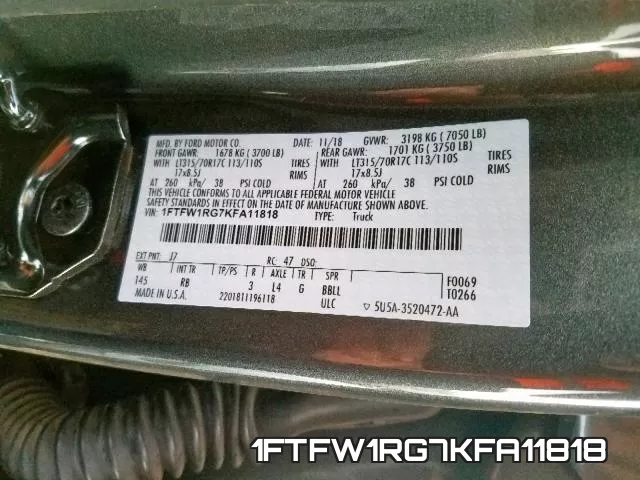 1FTFW1RG7KFA11818 фото 2