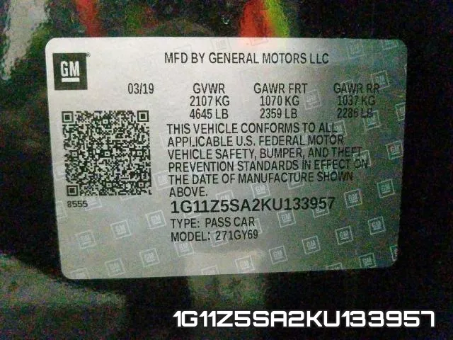 1G11Z5SA2KU133957 фото 2
