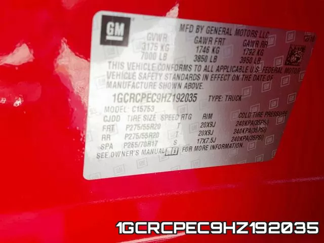 1GCRCPEC9HZ192035 фото 2