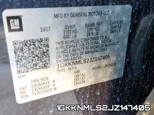 1GKKNMLS2JZ147405 фото 2