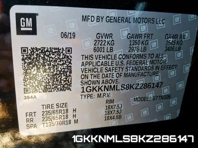 1GKKNMLS8KZ286147 фото 2