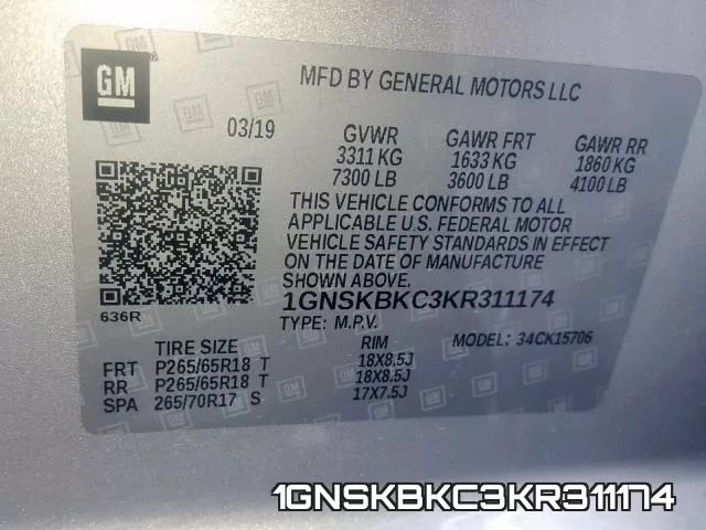 1GNSKBKC3KR311174 фото 2