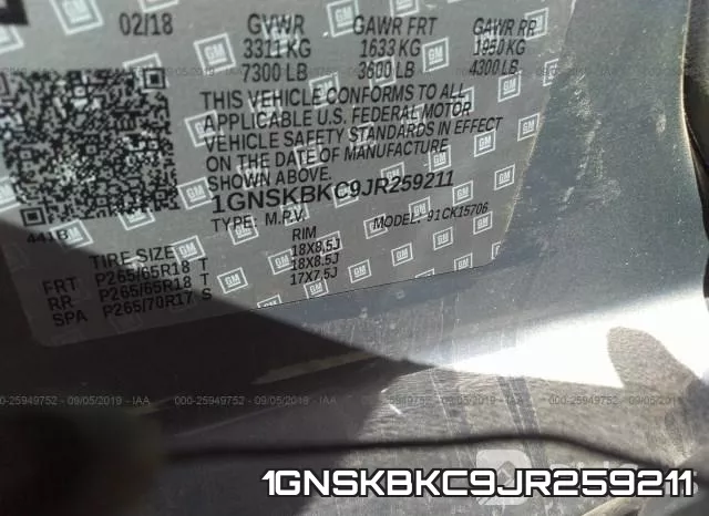 1GNSKBKC9JR259211 фото 10
