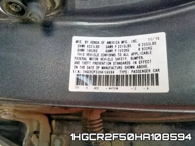 1HGCR2F50HA108594 фото 2