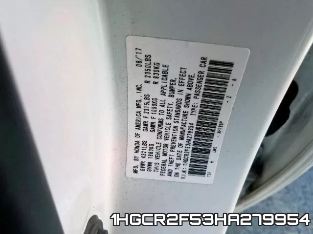1HGCR2F53HA279954 фото 2