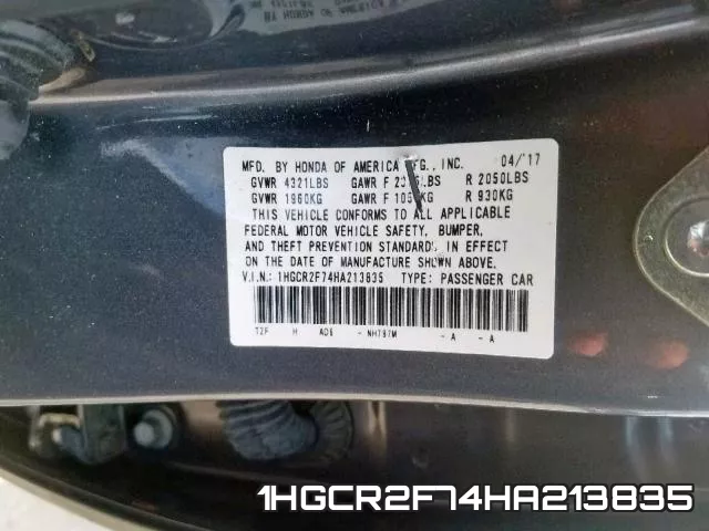 1HGCR2F74HA213835 фото 2