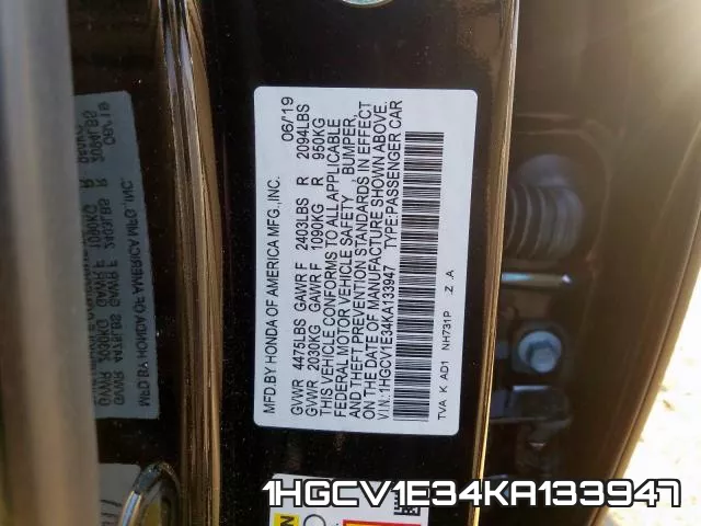 1HGCV1E34KA133947 фото 2