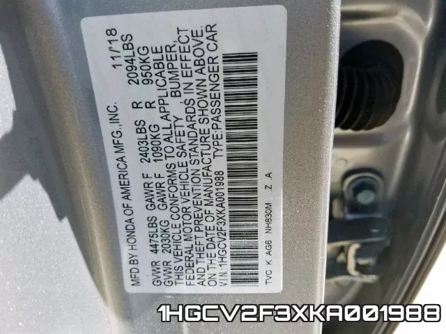 1HGCV2F3XKA001988 фото 2
