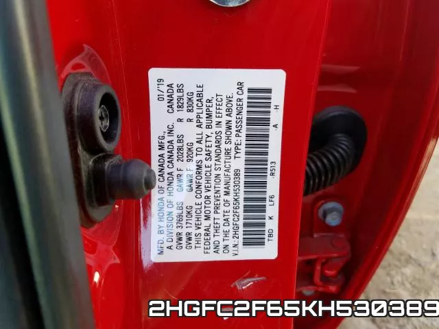 2HGFC2F65KH530389 фото 2