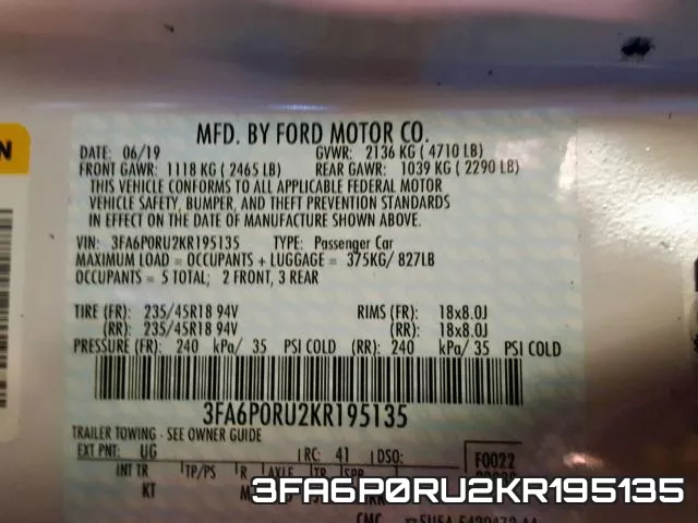 3FA6P0RU2KR195135 фото 2
