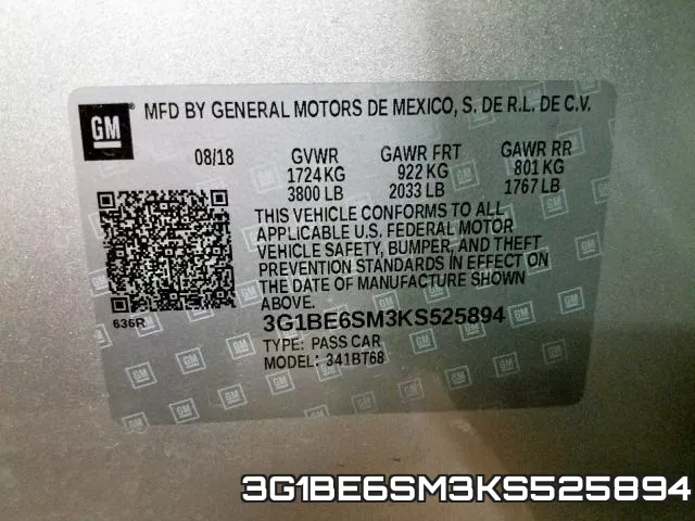 3G1BE6SM3KS525894 фото 2