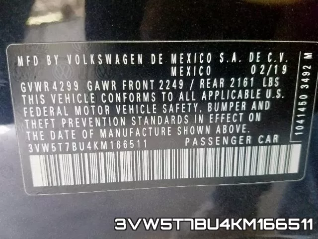 3VW5T7BU4KM166511 фото 2