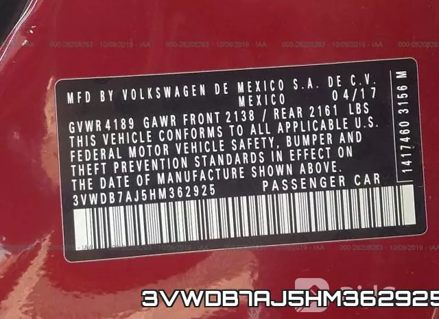 3VWDB7AJ5HM362925 фото 10