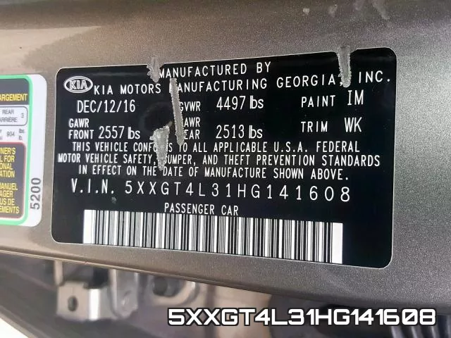 5XXGT4L31HG141608 фото 2