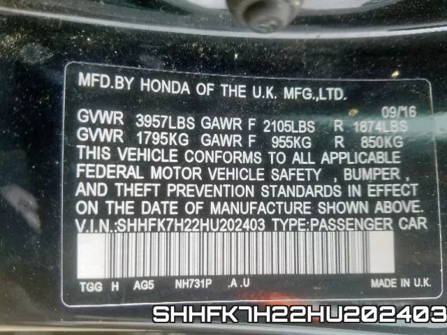 SHHFK7H22HU202403 фото 2