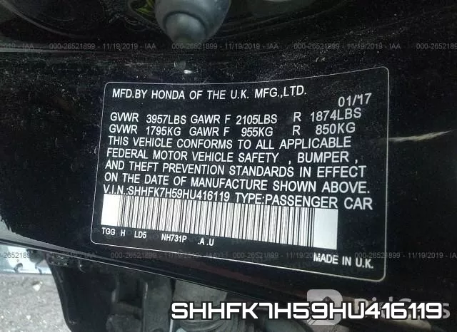 SHHFK7H59HU416119 фото 10