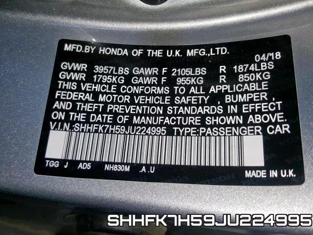 SHHFK7H59JU224995 фото 2