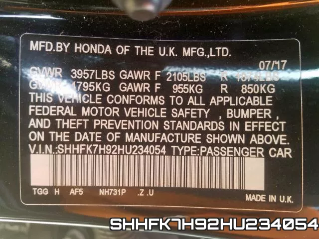 SHHFK7H92HU234054 фото 2