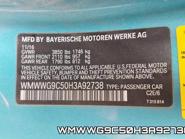 WMWWG9C50H3A92738 фото 2