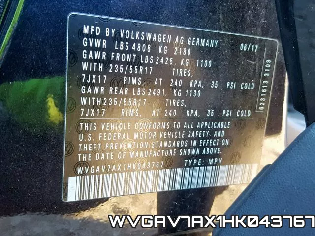 WVGAV7AX1HK043767 фото 2