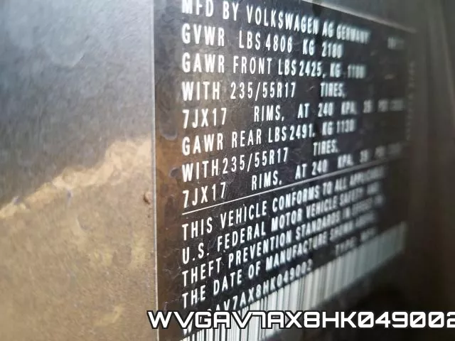 WVGAV7AX8HK049002 фото 2