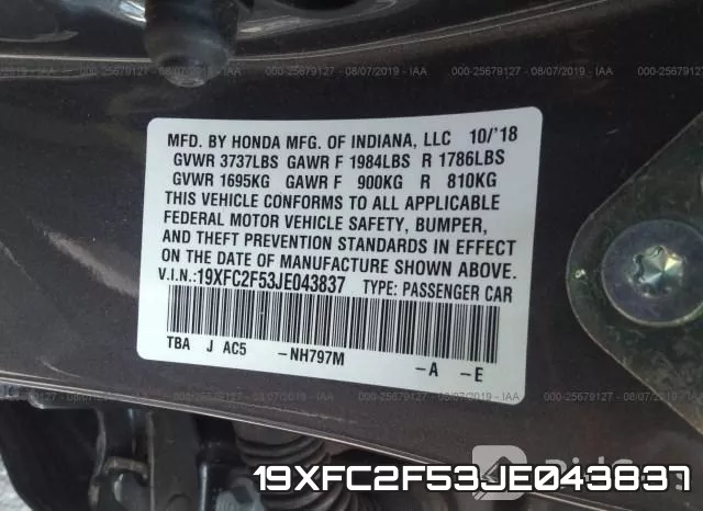 19XFC2F53JE043837 фото 10