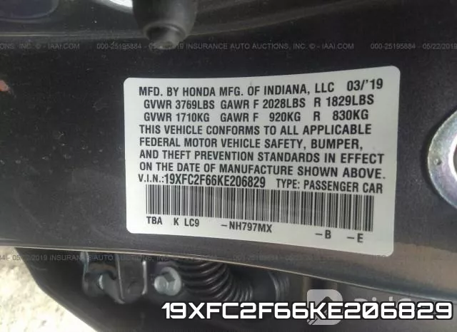 19XFC2F66KE206829 фото 9